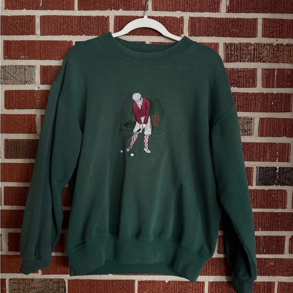 Vintage Green Embroidered Men’s Golf Crewneck